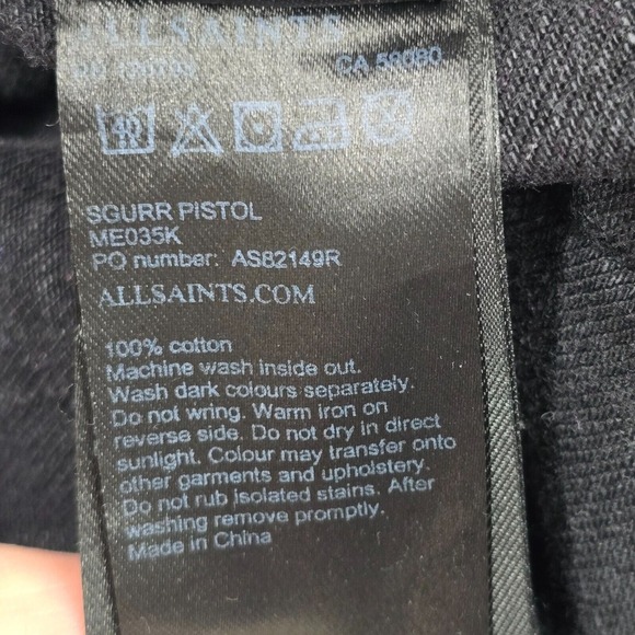 AllSaints Jeans Mens 30x26 Black Sgurr Pistol Skinny Button Up Denim Grunge Punk - Picture 5 of 11